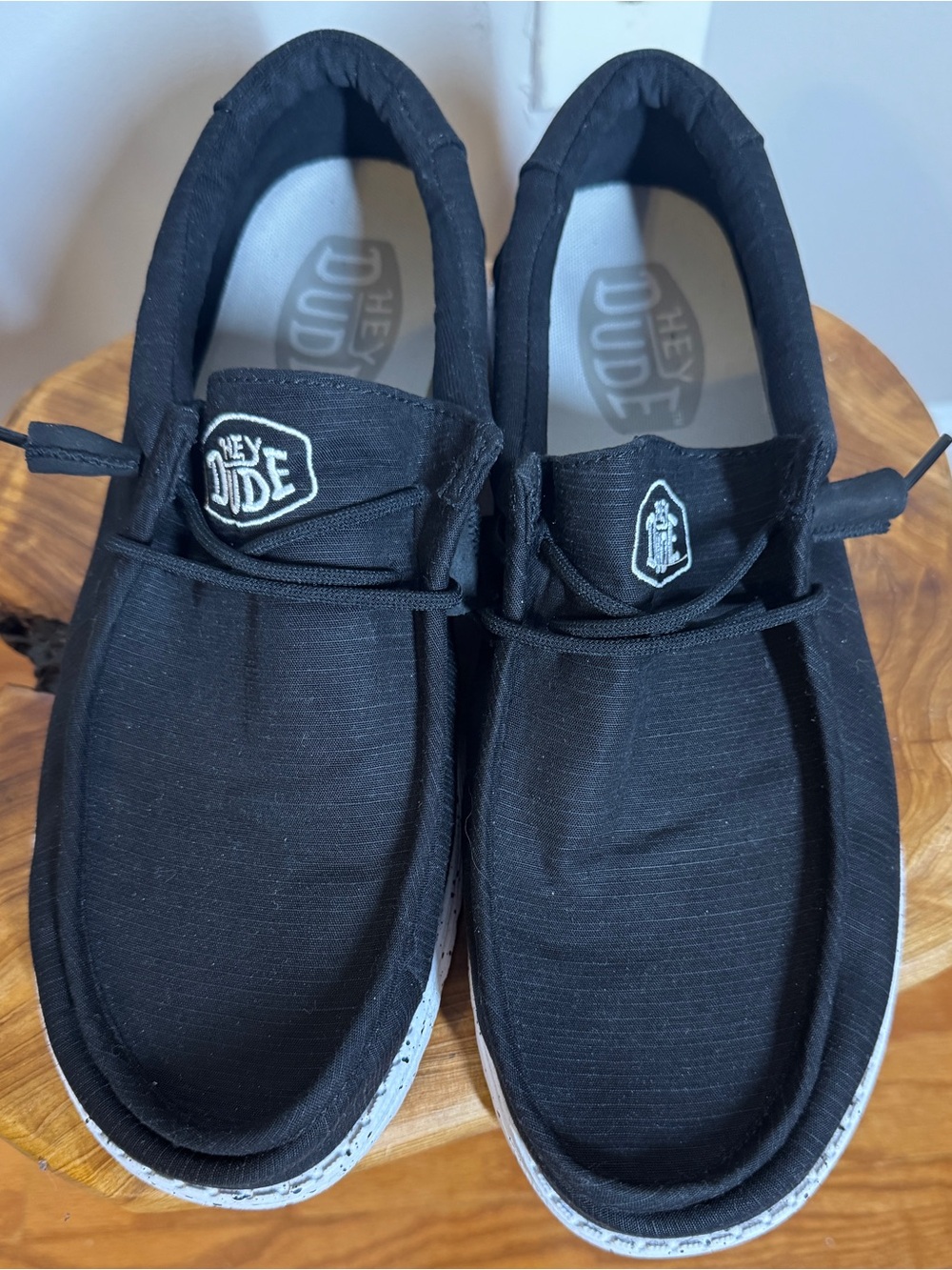 Hey Dude Wally Slub Slip-on Shoes in Black Canvas Speckled Sole Sz. 12 - Picture 2 of 10